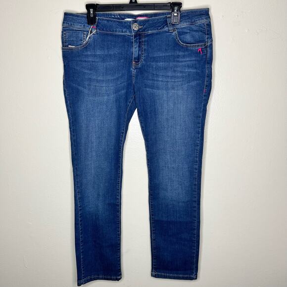 NEW Scee by Twinset Jeans 33 Med Wash Mid Rise Denim Slim Straight Cotton Blend - Picture 1 of 13
